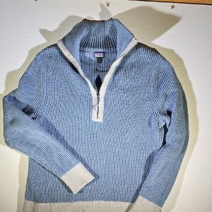 Patagonia Men's L Zip-Up Sweater in Blue and Gray Organic Cotton Nd Polyster